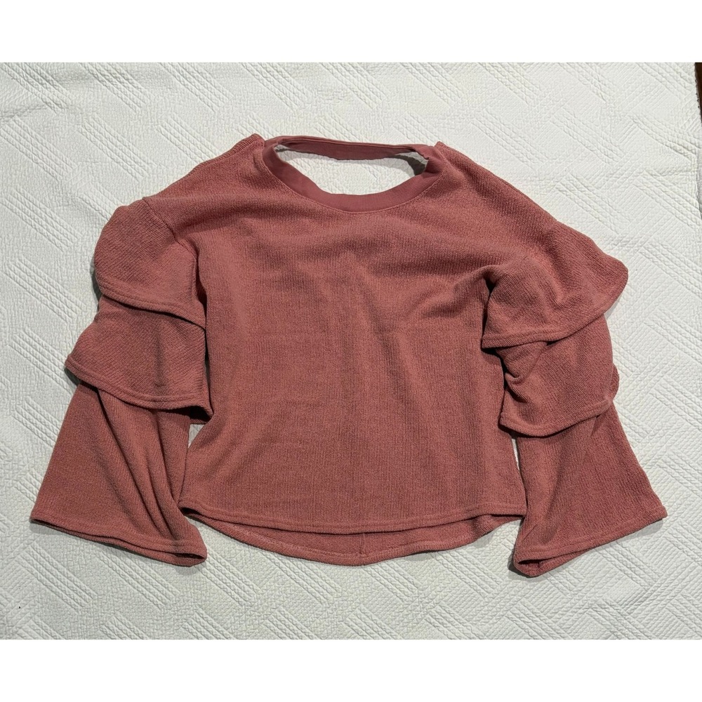 Loveriche Blush Pink Knit Tiered Ruffled Sleeve Pullover Sweater Size Small